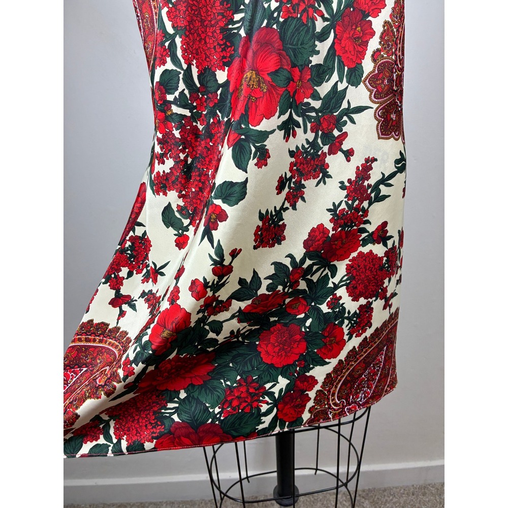Vintage Red Green Floral Lingerie Slip Dress and Robe Sleep Set Medium 80s 90s - Picture 10 of 12